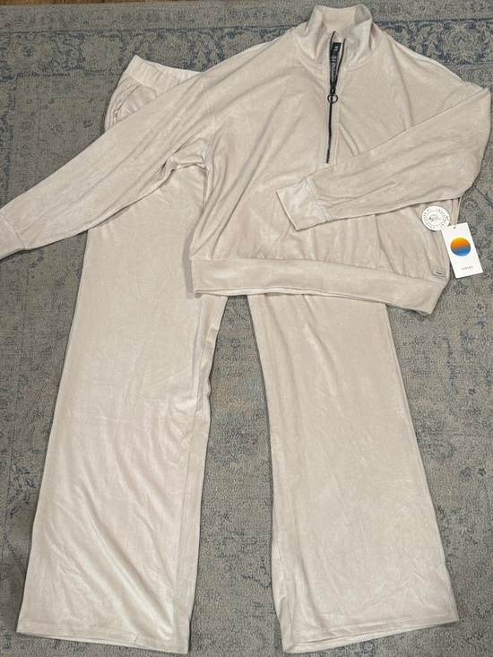 Vuori Other - Vuori Neutral Beige Haven Half-Zip Suede Top and Haven Wide-Leg Pants